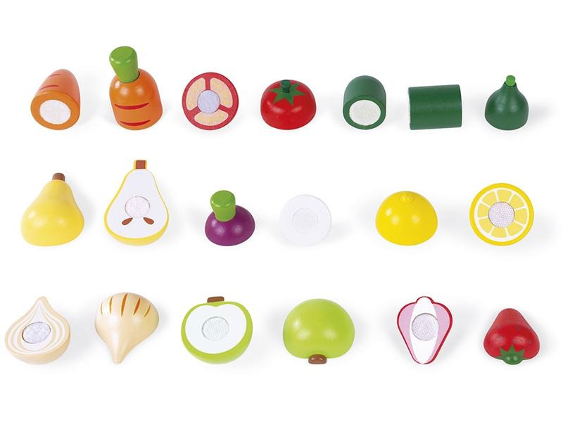 Janod Obst- und Gemüse-Set «Green Market» mit Zubehör im Kasten