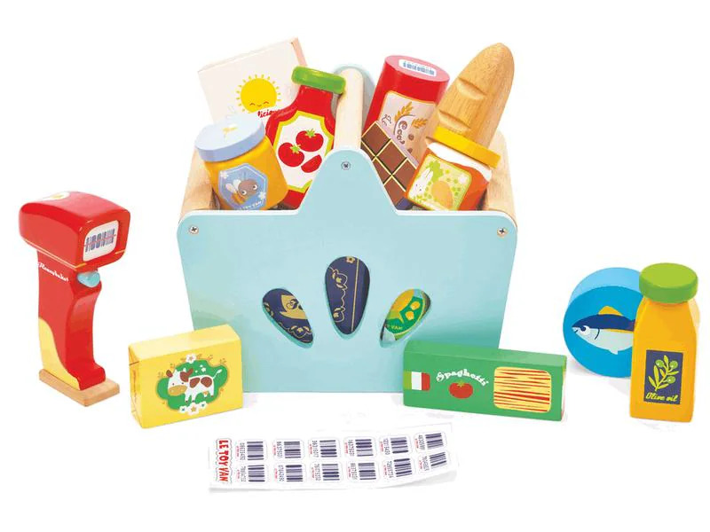 LE TOY VAN Spiel-Lebensmittel Gefüllter Einkaufskorb &amp; Scanner
