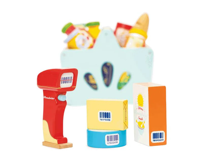 LE TOY VAN Spiel-Lebensmittel Gefüllter Einkaufskorb &amp; Scanner