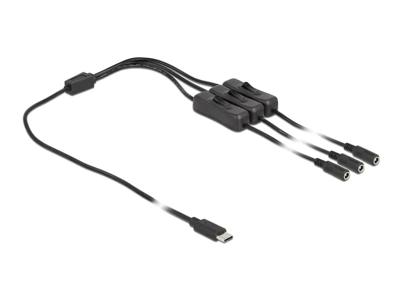 Delock Hohlstecker Kabel USB Type-C zu 3 x DC mit Schalter 1 m