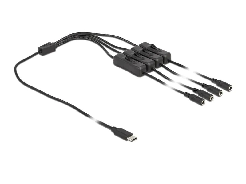 Delock Hohlstecker Kabel USB Type-C zu 4 x DC mit Schalter 1 m