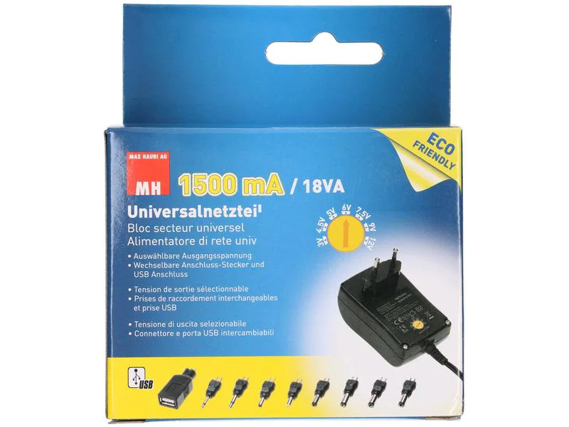Max Hauri Steckernetzteil Universal 10 W, 3 - 12 V, 1500 mA