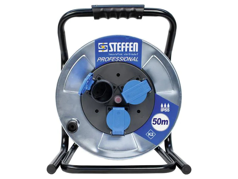 STEFFEN Kabelrolle Professional 50 m 3x T13, IP55, Silber