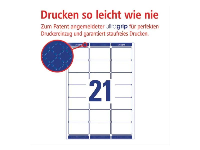 Avery Zweckform Adressetiketten Ultragrip 63.5 x 38.1 mm, 40 Blatt