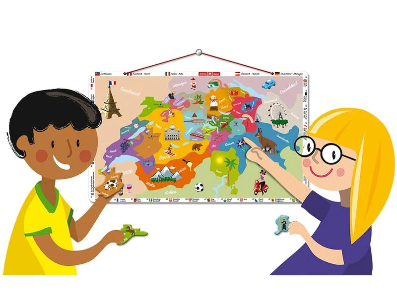 Janod Holz-Puzzle Magnetkarte Schweiz 24-teilig