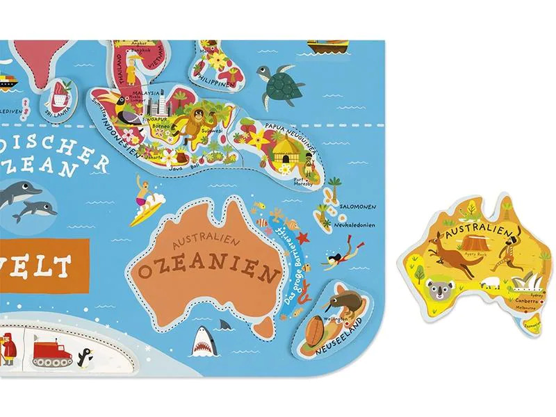 Janod Holz-Puzzle Magnetpuzzle Weltkarte 92-teilig