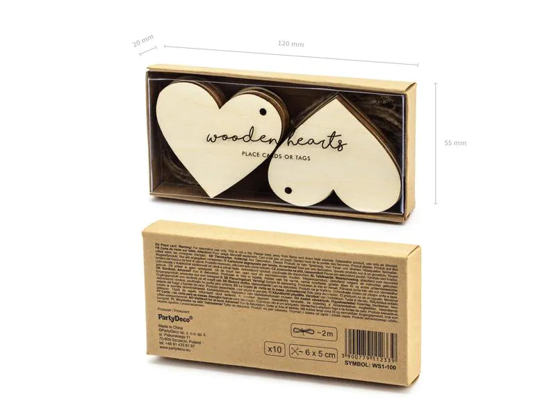 Partydeco Tischkarte Herz 6 x 5 cm, 10 Stück, Braun