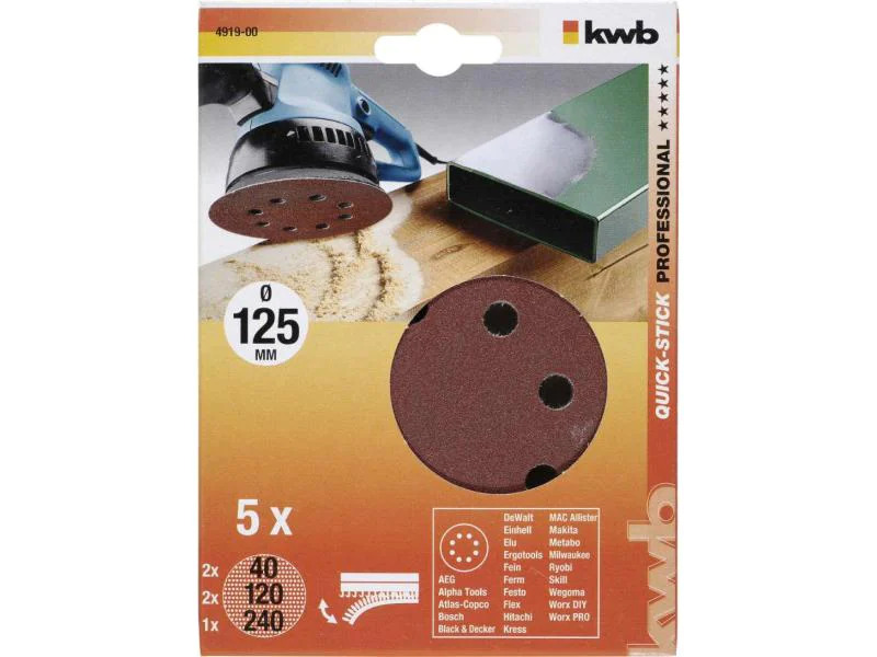 kwb Haftschleifscheibe 125mm Gelocht, Sortiert