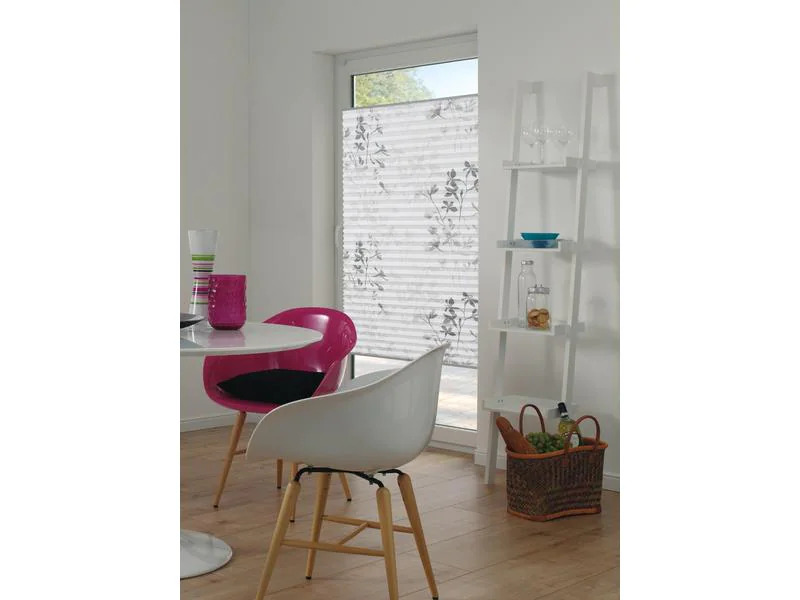Gardinia Plissée Bella mit Blättern 40 x 130 cm, Weiss/Grau