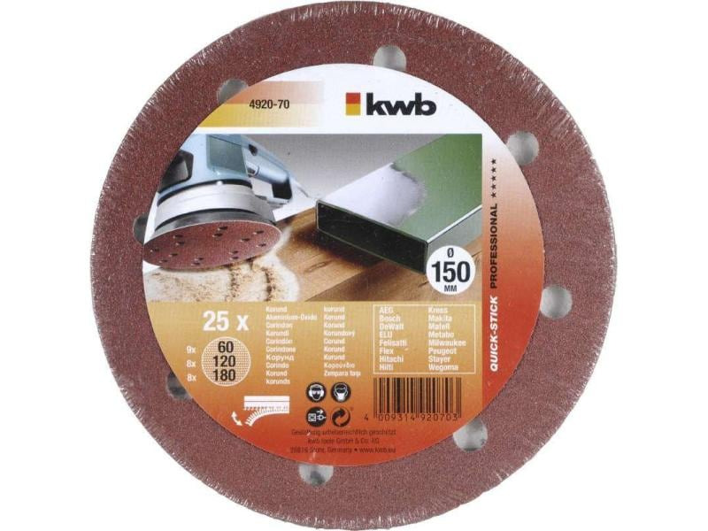 kwb Schleifscheibe Ø 150 mm gelocht, 25 Stk.