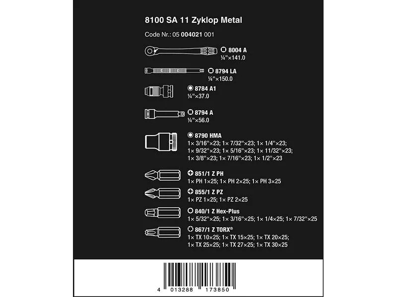 Wera Ratschen-Set 8100 SA 11 Zyklop 1/4