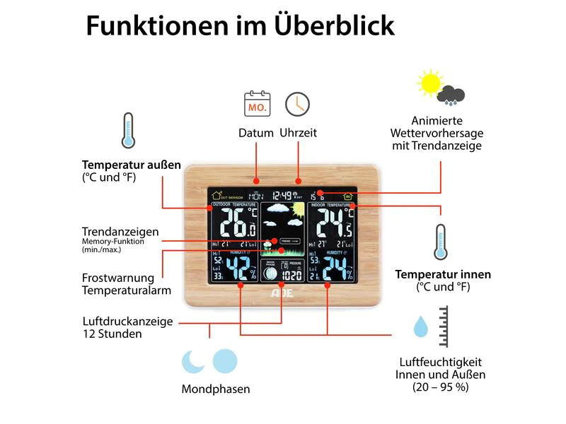 ADE Wetterstation WS1703 Bambus