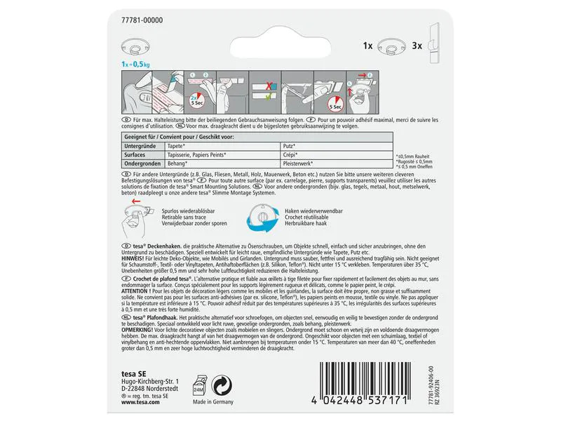 tesa Deckenhaken für Tapete &amp; Putz 0.5 kg