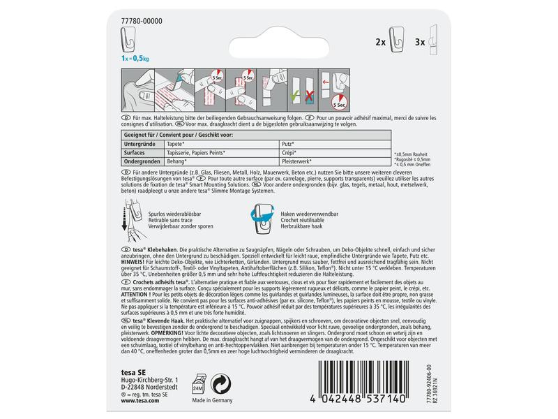 tesa Klebehaken für Tapeten &amp; Putz 0,5 kg