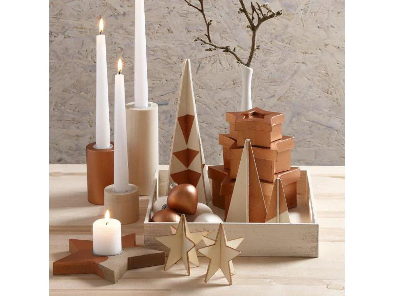 Creativ Company Kerzenständer 14.5 + 9 + 6.5 cm 3 Stück, Beige