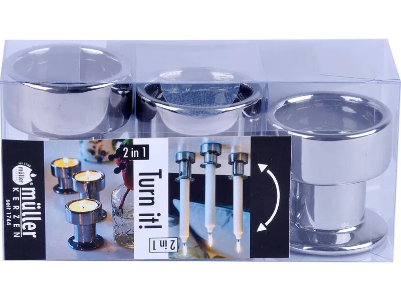 müller Kerzen Kerzenhalter 2 in 1 3 Stück, Silber