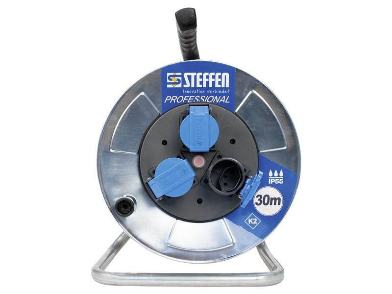 STEFFEN Kabelrolle Professional 30 m 3x T13, IP55, Silber