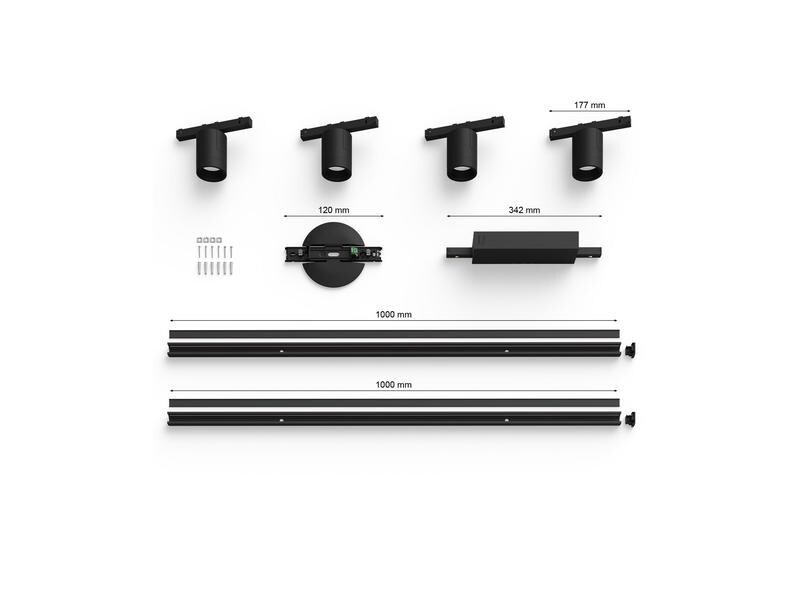 Philips Hue LED Schienenspot Perifo Basis-Set, 4 x 5.2 W, Schwarz
