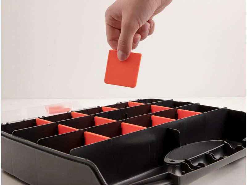 Delock Sortimentskasten Orange / Schwarz 17 Fächer
