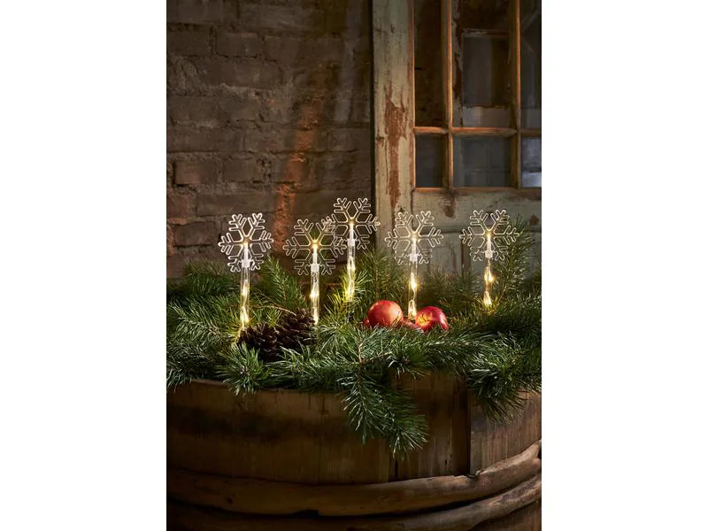 Star Trading LED-Schneeflocke Wandy 5er mit Erdspiess 15 LED, 25 cm