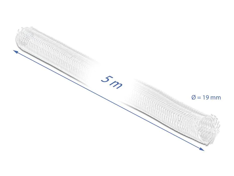Delock Geflechtschlauch mit Klettverschluss 5 m x 19 mm Weiss