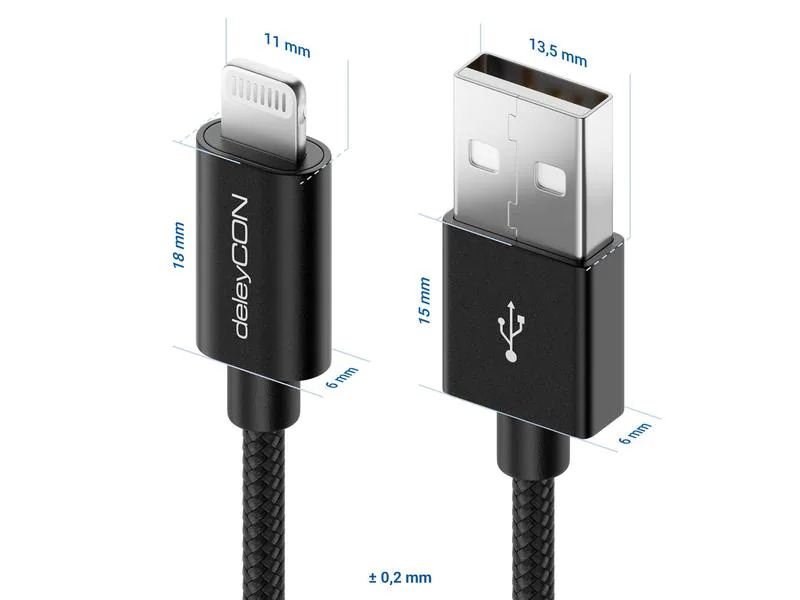 deleyCON USB 2.0-Kabel USB A - Lightning 1 m