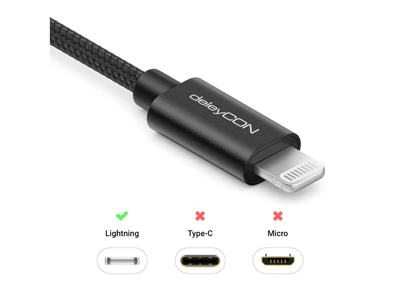 deleyCON USB 2.0-Kabel USB A - Lightning 1 m