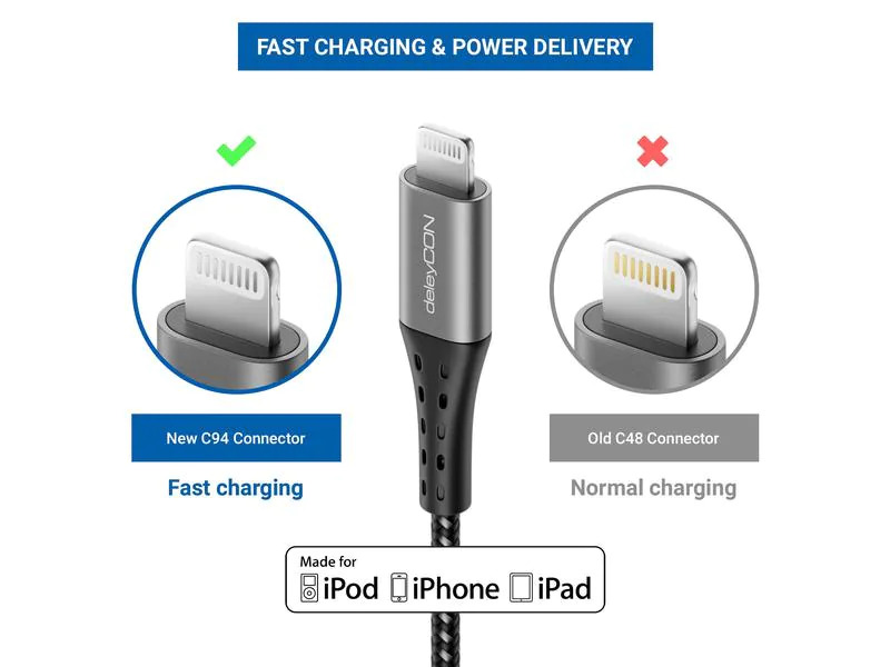 deleyCON USB 2.0-Kabel USB C - Lightning 0.15 m