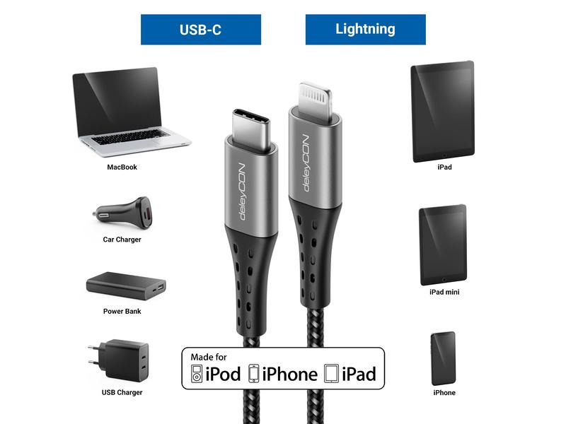 deleyCON USB 2.0-Kabel USB C - Lightning 0.15 m