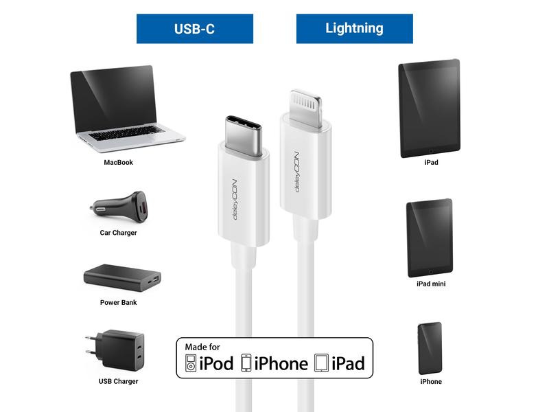 deleyCON USB 2.0-Kabel USB C - Lightning 0.15 m