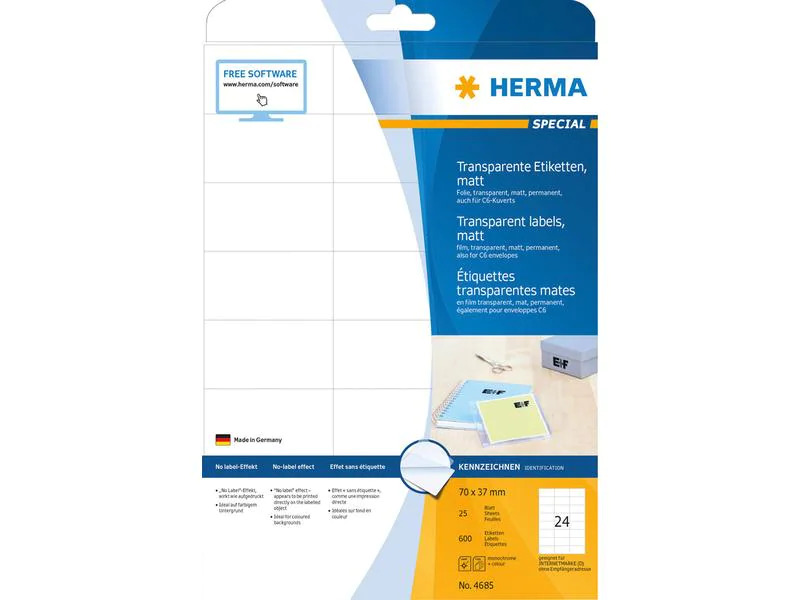 HERMA Vielzweck-Etiketten aus Folie 70 x 37 mm, 25 Blatt