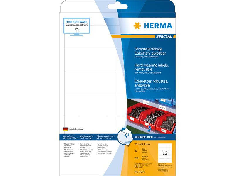 HERMA Vielzweck-Etiketten aus Folie 97 x 42.3 mm, 20 Blatt