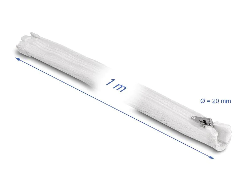 Delock Geflechtschlauch mit Reissverschluss 1 m x 20 mm Weiss
