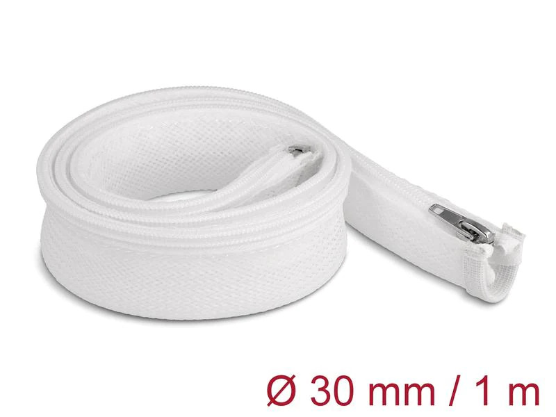 Delock Geflechtschlauch mit Reissverschluss 1 m x 30 mm Weiss