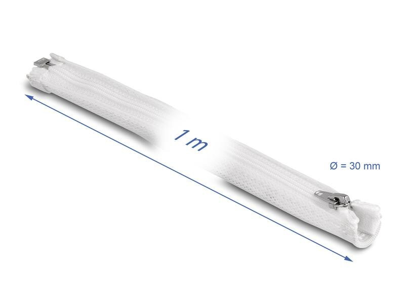 Delock Geflechtschlauch mit Reissverschluss 1 m x 30 mm Weiss