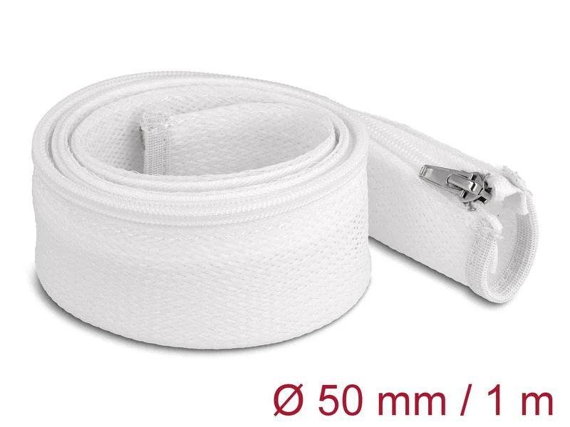 Delock Geflechtschlauch mit Reissverschluss 1 m x 50 mm Weiss