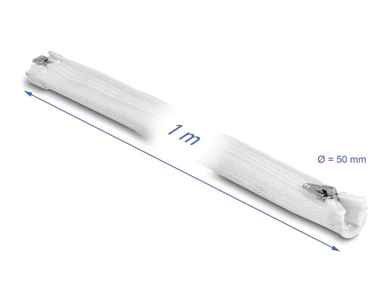 Delock Geflechtschlauch mit Reissverschluss 1 m x 50 mm Weiss