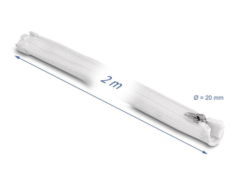Delock Geflechtschlauch mit Reissverschluss 2 m x 20 mm Weiss