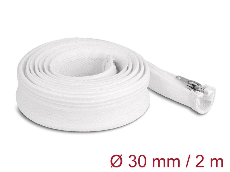 Delock Geflechtschlauch mit Reissverschluss 2 m x 30 mm Weiss