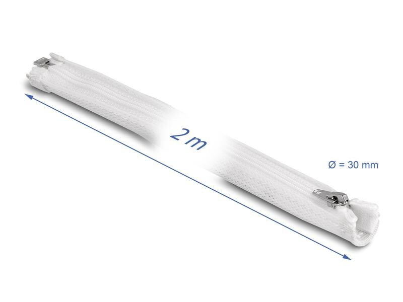 Delock Geflechtschlauch mit Reissverschluss 2 m x 30 mm Weiss