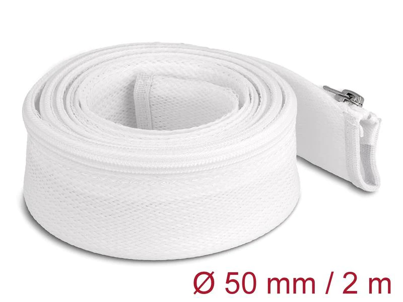 Delock Geflechtschlauch mit Reissverschluss 2 m x 50 mm Weiss