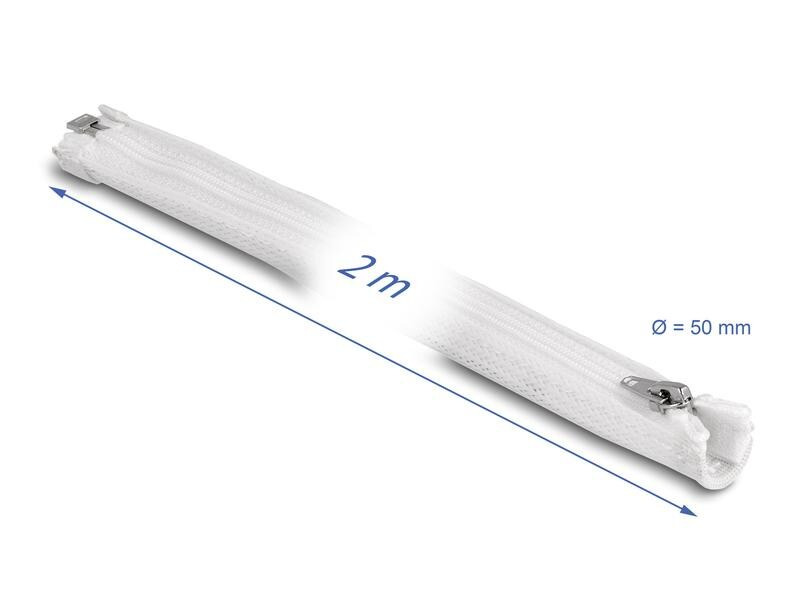Delock Geflechtschlauch mit Reissverschluss 2 m x 50 mm Weiss
