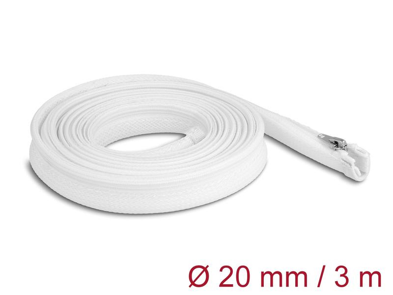 Delock Geflechtschlauch mit Reissverschluss 3 m x 20 mm Weiss