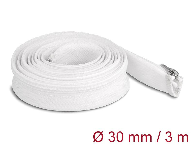 Delock Geflechtschlauch mit Reissverschluss 3 m x 30 mm Weiss