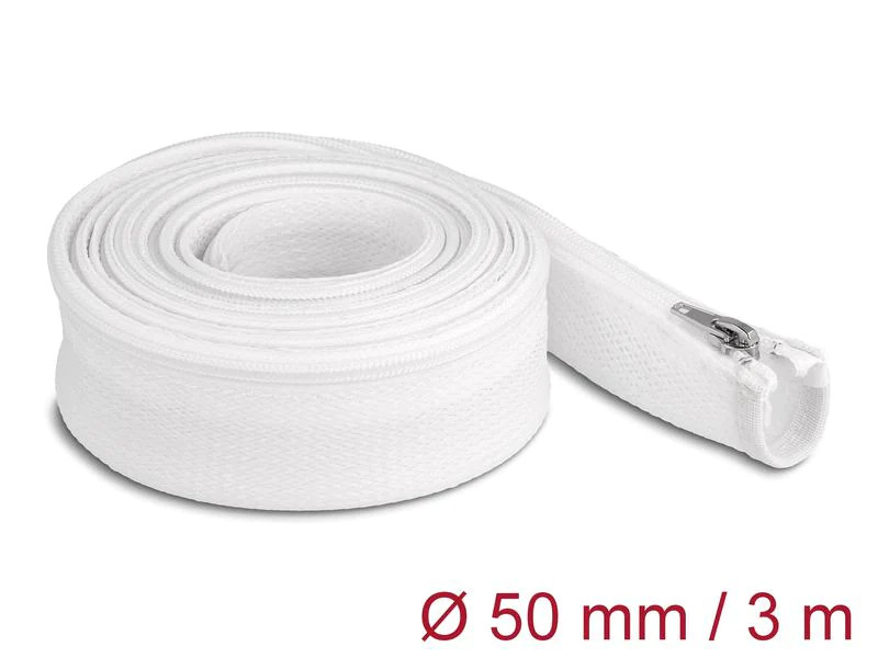 Delock Geflechtschlauch mit Reissverschluss 3 m x 50 mm Weiss