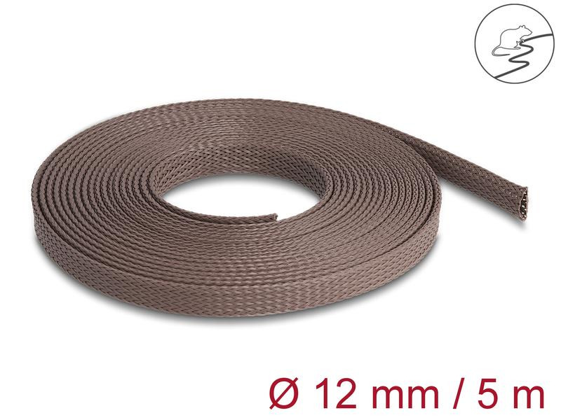 Delock Geflechtschlauch nagerfest, 5 m x 12 mm Braun