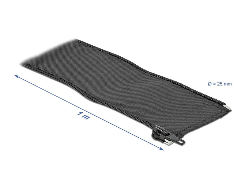 Delock Kabelschlauch 1 m x 25 mm, mit Reissverschluss Schwarz