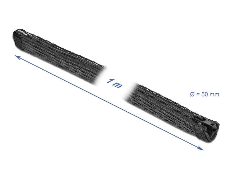 Delock Kabelschlauch 1 m x 50 mm, mit Reissverschluss Schwarz