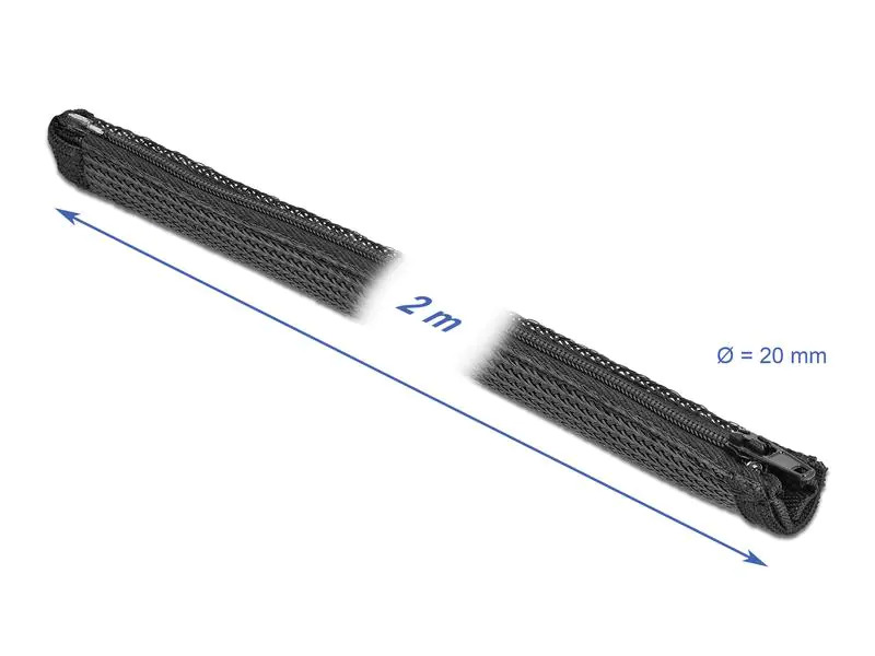 Delock Kabelschlauch 2 m x 20 mm, mit Reissverschluss Schwarz