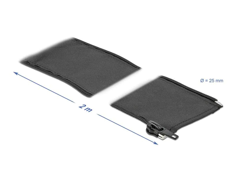 Delock Kabelschlauch 2 m x 25 mm, mit Reissverschluss Schwarz